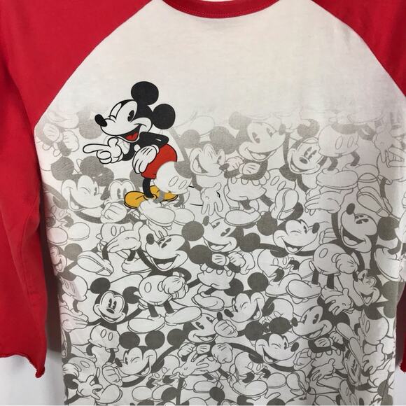 Disney Micky Mouse Tee Shirt Red & White Raglan Classic T - Shirt 100% Cotton. - Picture 1 of 6